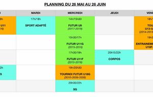 Modification des entrainements du 26 mai au 26 juin