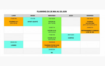 Modification des entrainements du 26 mai au 26 juin