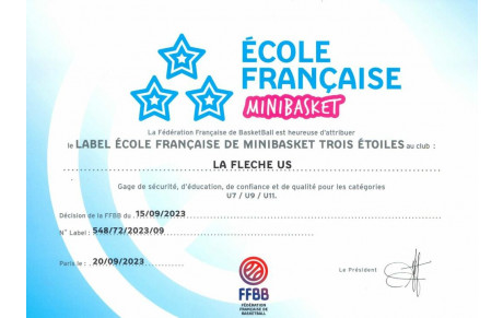 Labellisation 3 étoiles de l'Ecole de Mini-Basket